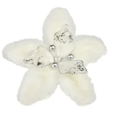 Fleur de Noël poinsettia effet fourrure blanc Ø15cm