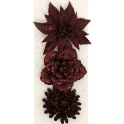 Fleur rouge à paillettes à suspendre Noël x3