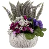 Fleurs artificielles dans vasque bruyère et mini roses