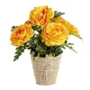 Fleurs artificielles pot tissé renoncule orange 6 têtes H31cm