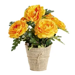 Fleurs artificielles pot tissé renoncule orange 6 têtes H31cm