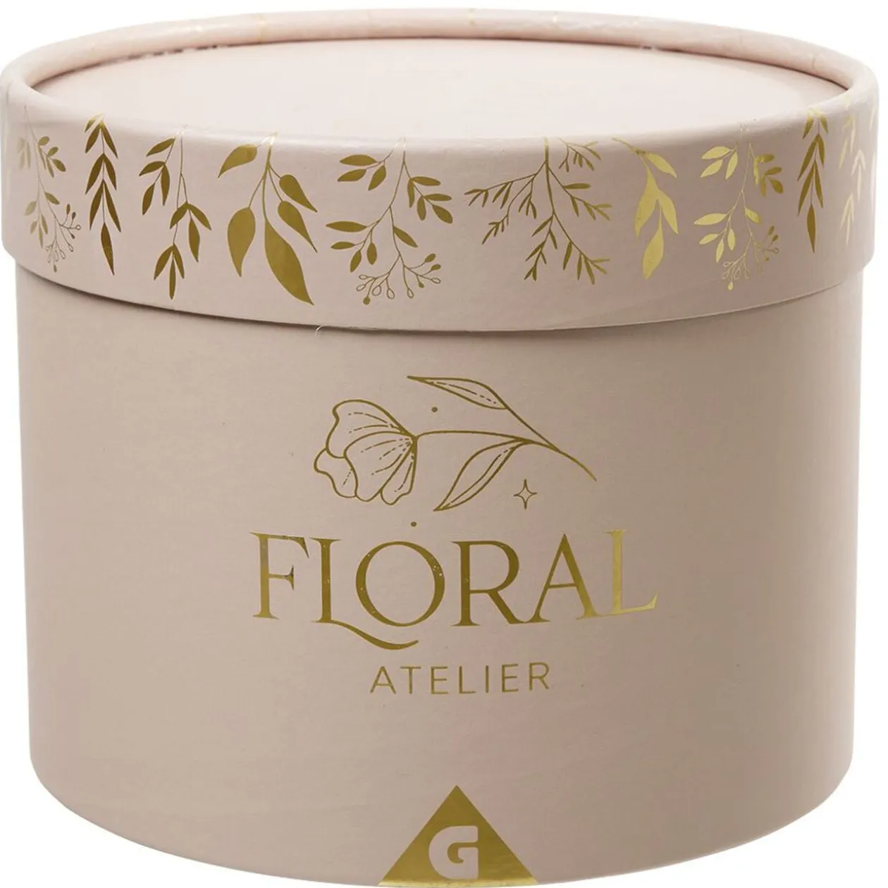 Fleur séchées dans boîte ronde rose doré
