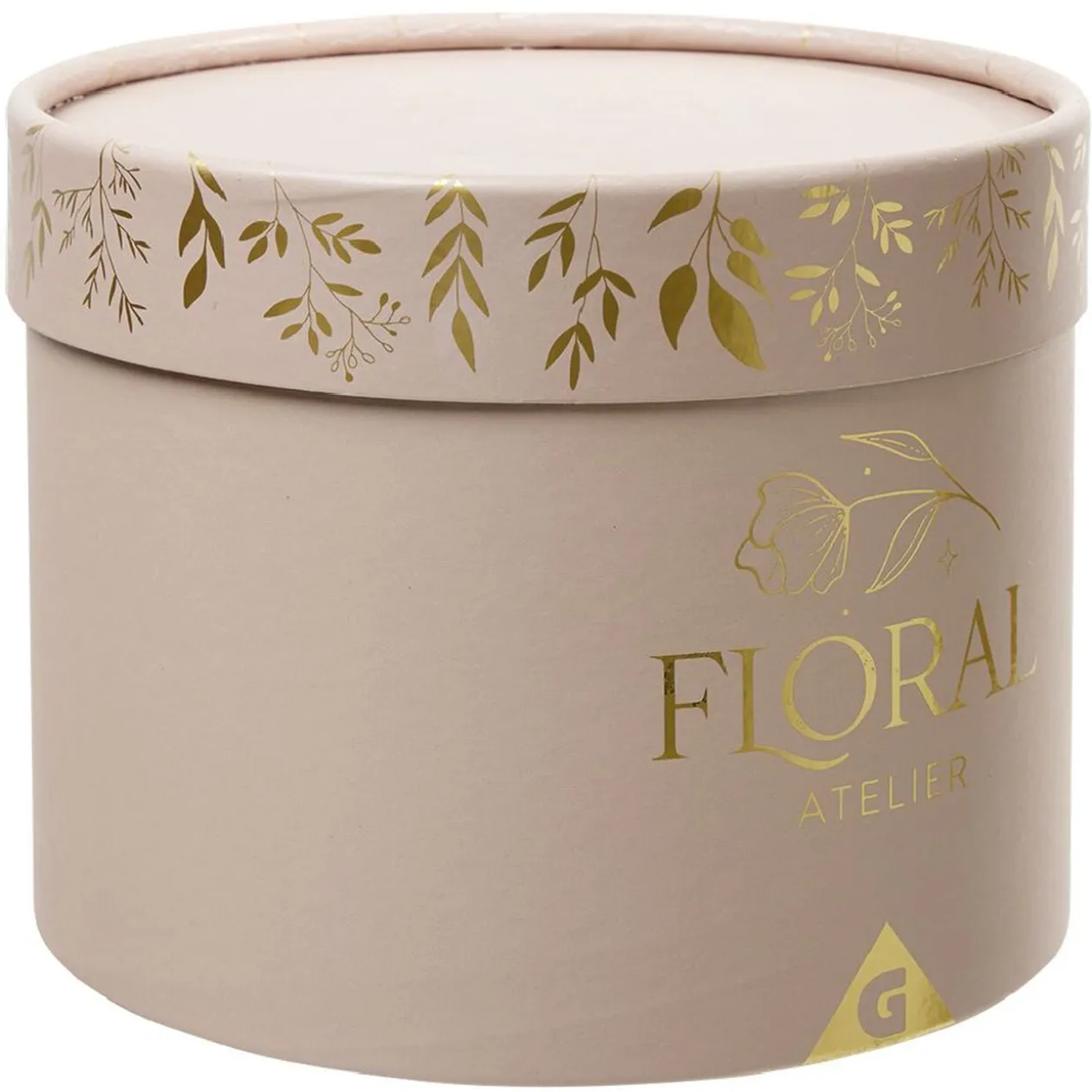 Fleur séchées dans boîte ronde rose doré