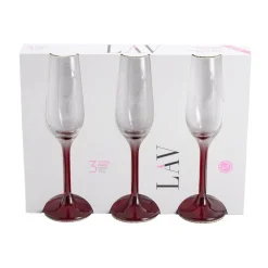 Flûte à champagne x3 en verre avec pied rouge fumé 21,5cl