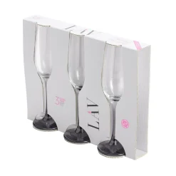 Flûte à champagne x3 en verre avec pied gris fumé 21,5cl