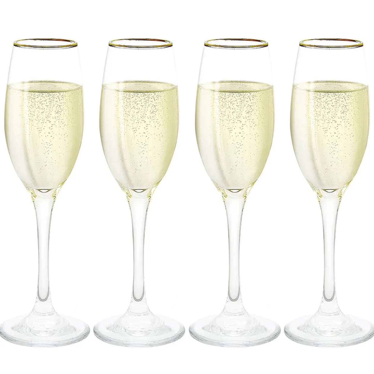 Flûte en verre transparent avec liseré doré x4