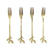 Fourchette à dessert x4 design feuille inox doré L15cm < Gifi New