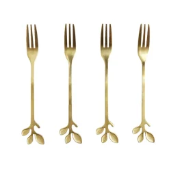Fourchette à dessert x4 design feuille inox doré L15cm < Gifi New