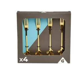 Fourchette à dessert x4 design feuille inox doré L15cm < Gifi New