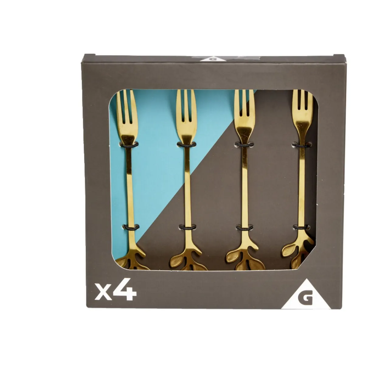 Fourchette à dessert x4 design feuille inox doré L15cm < Gifi New