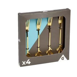 Fourchette à dessert x4 design feuille inox doré L15cm < Gifi New