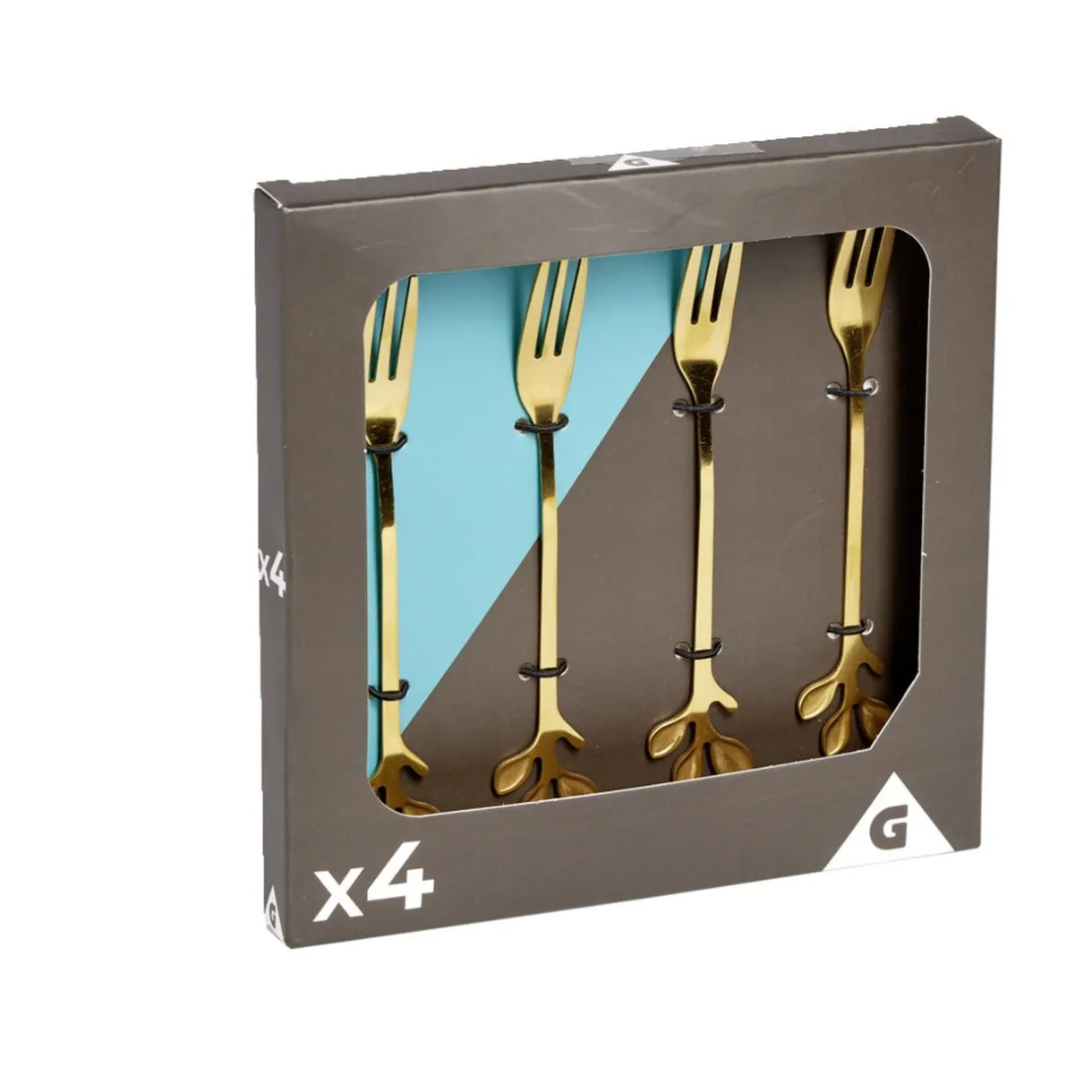 Fourchette à dessert x4 design feuille inox doré L15cm < Gifi New