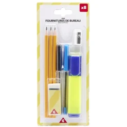 Fournitures de bureau 8 pièces crayon papier/gomme/stylo/surligneur/taille-crayon < Gifi New