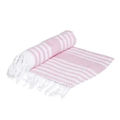 Fouta 100% coton rayée rose et blanc 152x71cm < Gifi Discount