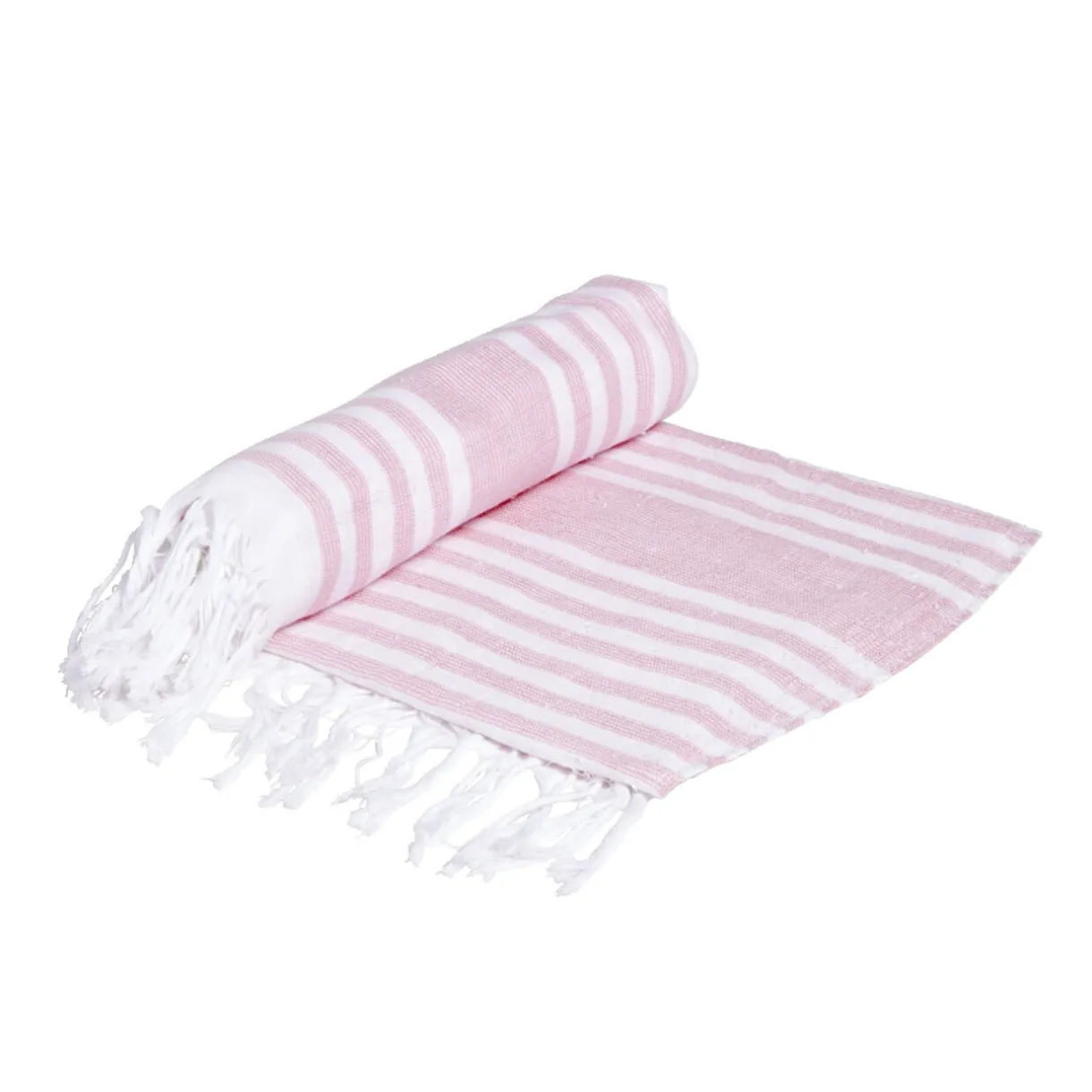 Fouta 100% coton rayée rose et blanc 152x71cm < Gifi Discount