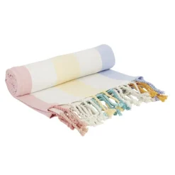 Fouta de plage 1 personne coton bayadère rayures colorées 92x165cm