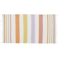 Fouta de plage 1 personne doublée éponge bayadère rayures colorées 90x170cm