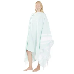 Fouta 2 personnes 190x190cm avec trou pour parasol bleu et blanc