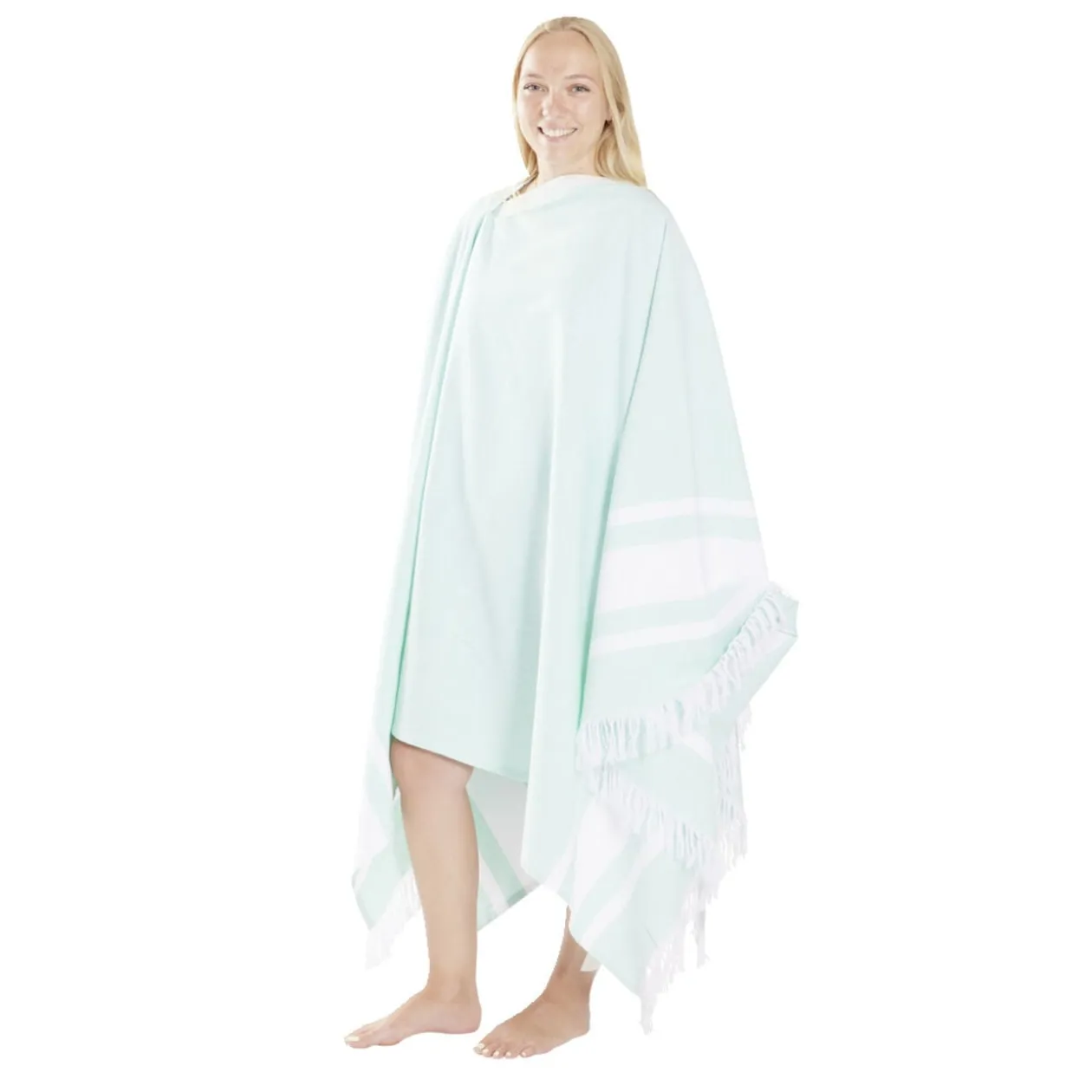 Fouta 2 personnes 190x190cm avec trou pour parasol bleu et blanc
