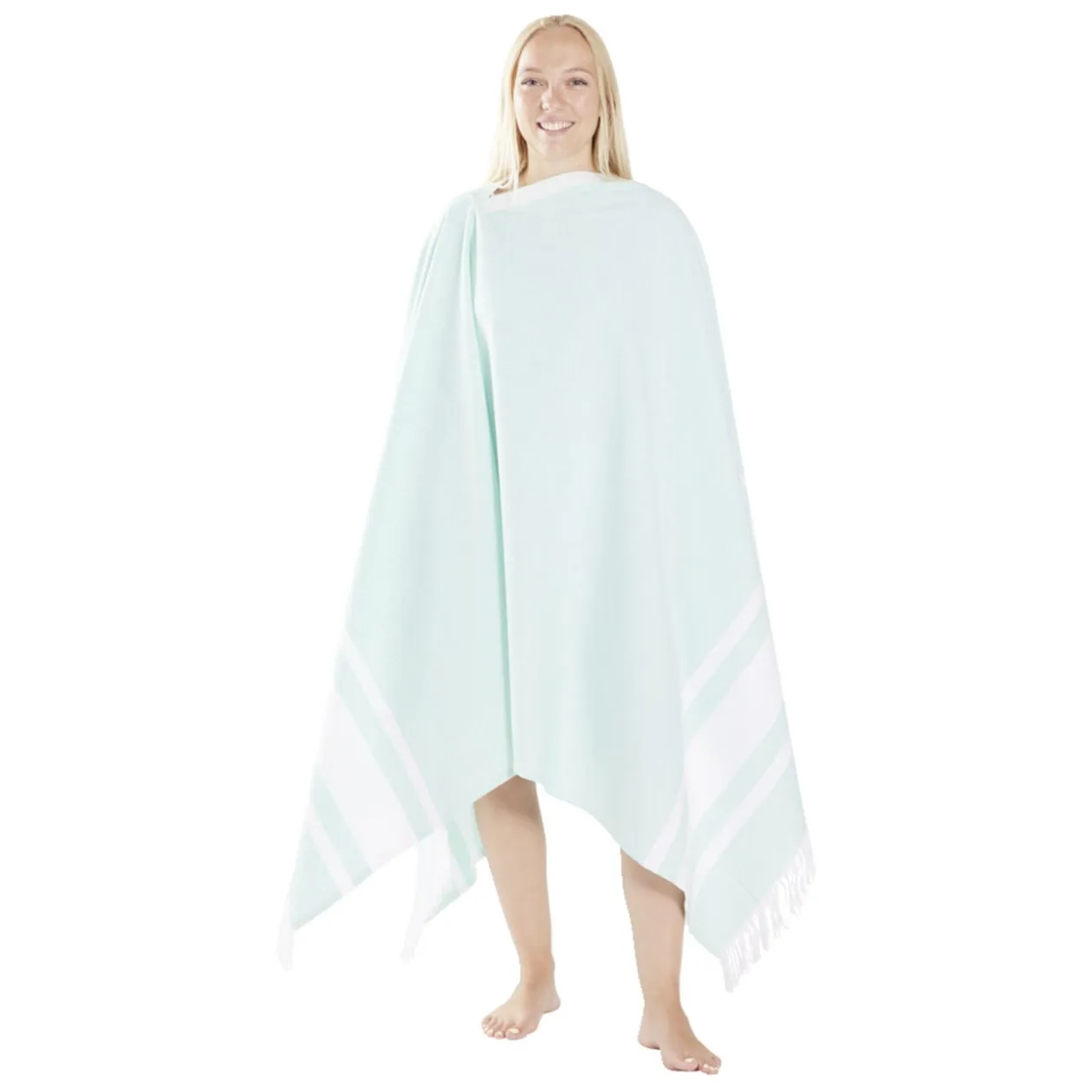 Fouta 2 personnes 190x190cm avec trou pour parasol bleu et blanc