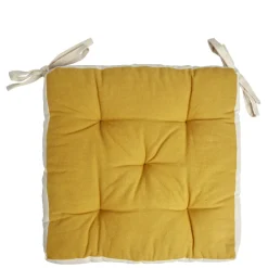 Galette de chaise matelassée en coton moutarde 40x40cm