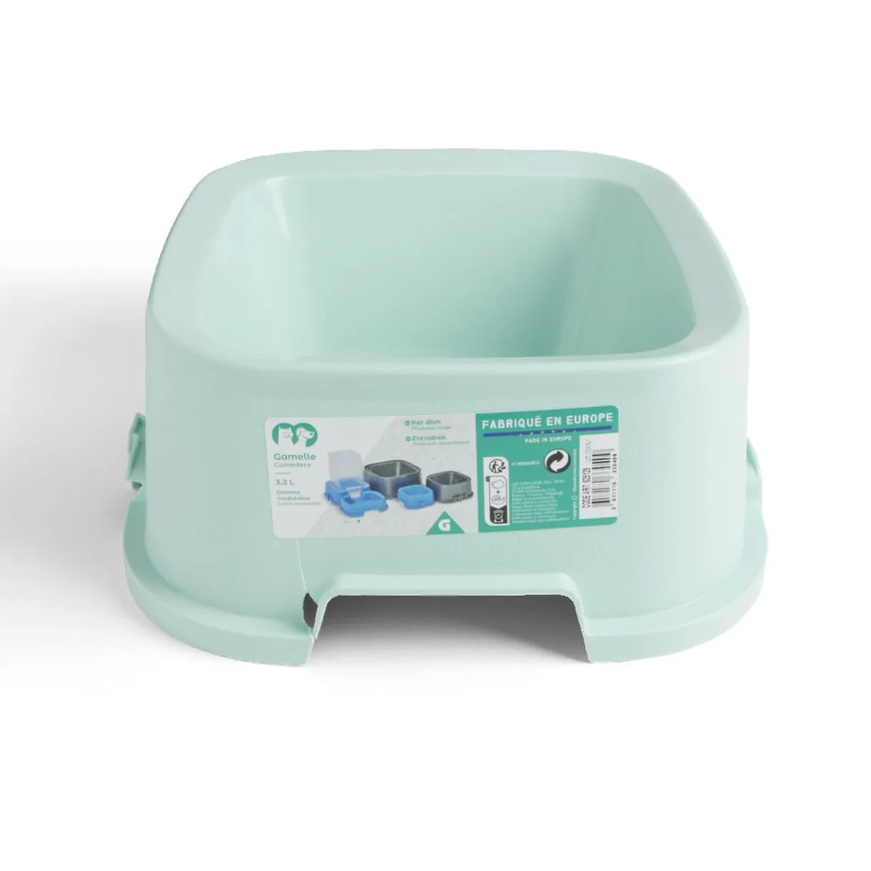 Gamelle carrée pour chien plastique vert 3,2L - 29x29xH.12cm < Gifi