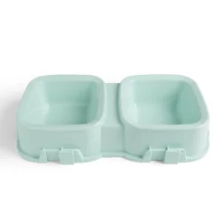 Gamelle double carrée pour chien plastique vert - 31,8x16,6xH6,5cm