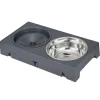 Gamelle double 4 positions inox gris et support plastique noir L42.5cm