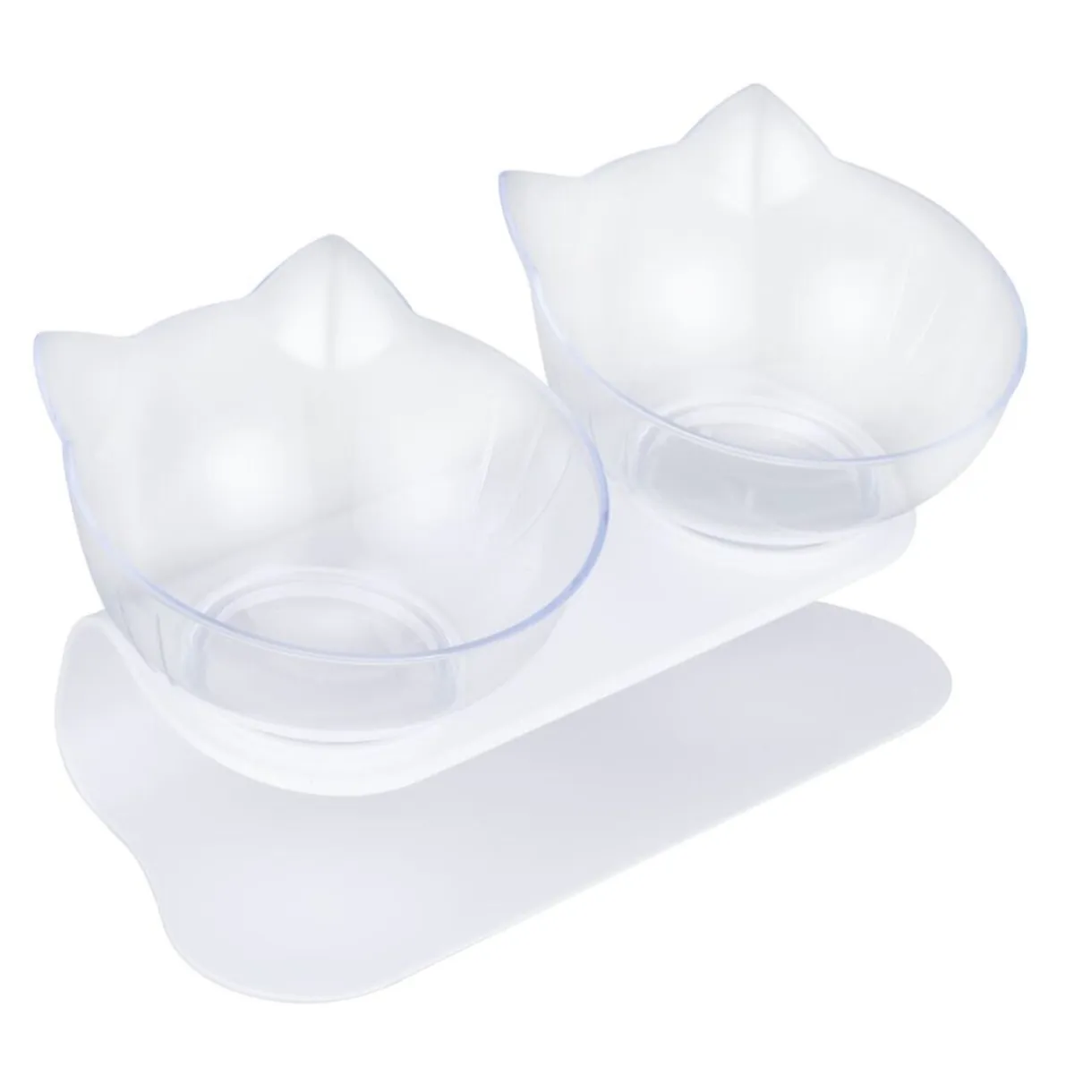 Gamelle double pour chat 350ml plastique transparent avec support 25x15xH13cm < Gifi Online