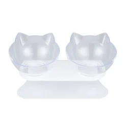 Gamelle double pour chat 350ml plastique transparent avec support 25x15xH13cm < Gifi Online