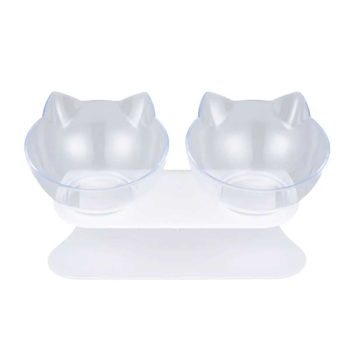 Gamelle double pour chat 350ml plastique transparent avec support 25x15xH13cm < Gifi Online