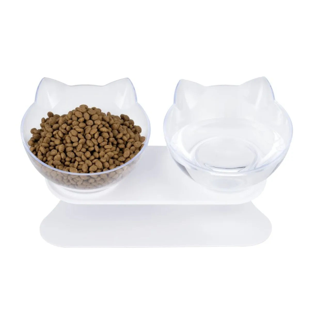 Gamelle double pour chat 350ml plastique transparent avec support 25x15xH13cm < Gifi Online