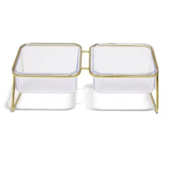 Gamelle double pour chat support métal doré