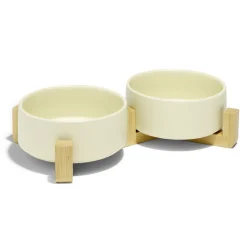 Gamelle double pour chien céramique et bambou