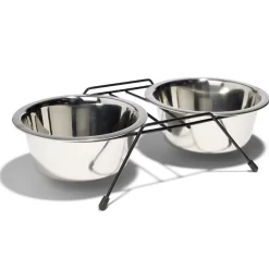 Gamelle double pour chien en inox avec support