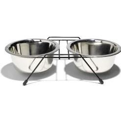 Gamelle double pour chien en inox avec support