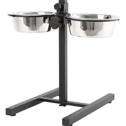 Gamelle double sur pied hauteur ajustable inox