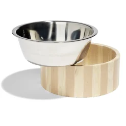 Gamelle pour chien inox et bois 1,75L
