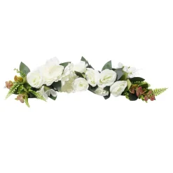 Gerbe artificielle roses blanches et petites fleurs 62x20xH6cm