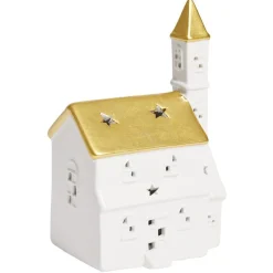 Église lumineuse déco Noël 1LED céramique blanc et doré H19cm < Gifi