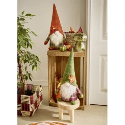 Gnome à poser thème automne en feutrine 18x11xH40cm (2 modèles orange ou vert)