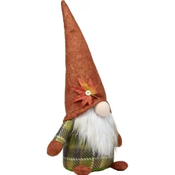 Gnome à poser thème automne en feutrine 18x11xH40cm (2 modèles orange ou vert)