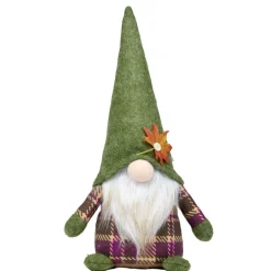 Gnome à poser thème automne en feutrine 18x11xH40cm (2 modèles orange ou vert)