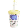 Gobelet avec couvercle paille plastique jaune Ø8,7xH20cm