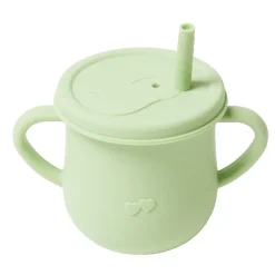 Gobelet bébé d'apprentissage à anses avec couvercle et paille silicone H11cm < Gifi Best