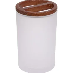 Gobelet blanc en verre et bois Ø7xH11,7cm