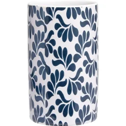 Gobelet céramique motif végétal blanc et bleu Ø6xH10,5cm