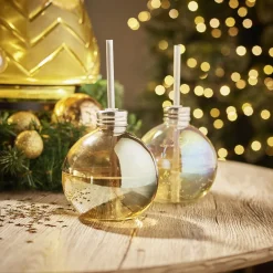 Gobelet en verre forme boule de Noël avec paille