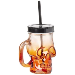 Gobelet en verre forme tête de mort avec paille et couvercle < Gifi Clearance