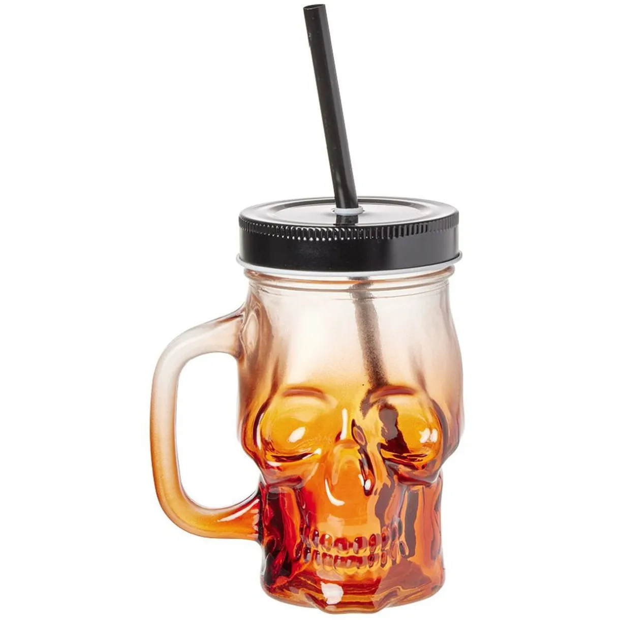 Gobelet en verre forme tête de mort avec paille et couvercle < Gifi Clearance